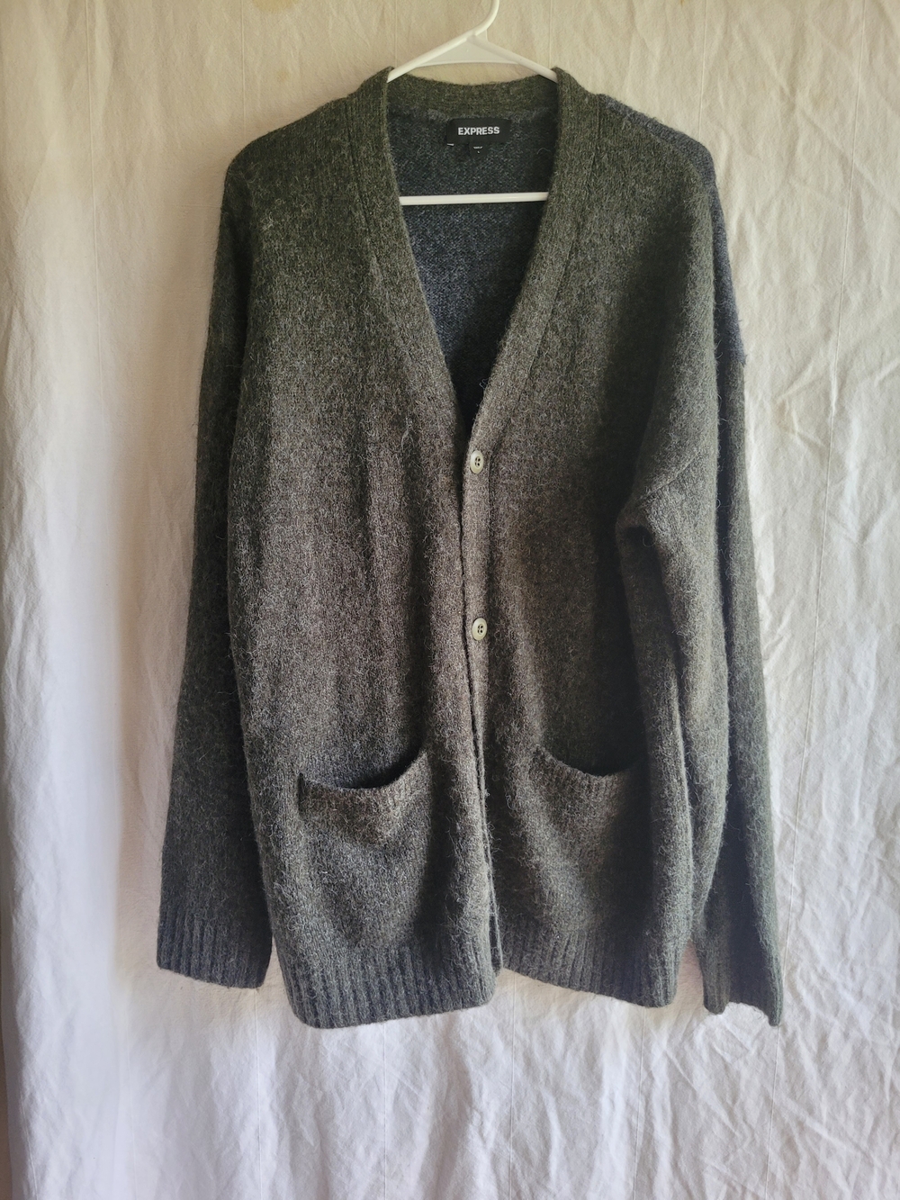 Express Grandpa Cardigan Size Large Oversized Dark Gray Preppy College Fall